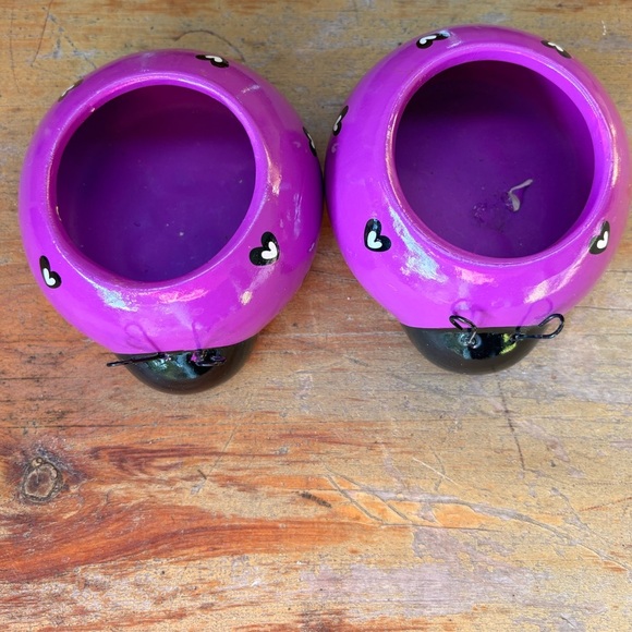 2 Rocket Farms Lovebugs Ladybugs Mini Planters Purple with White & Black Hearts - Picture 6 of 9